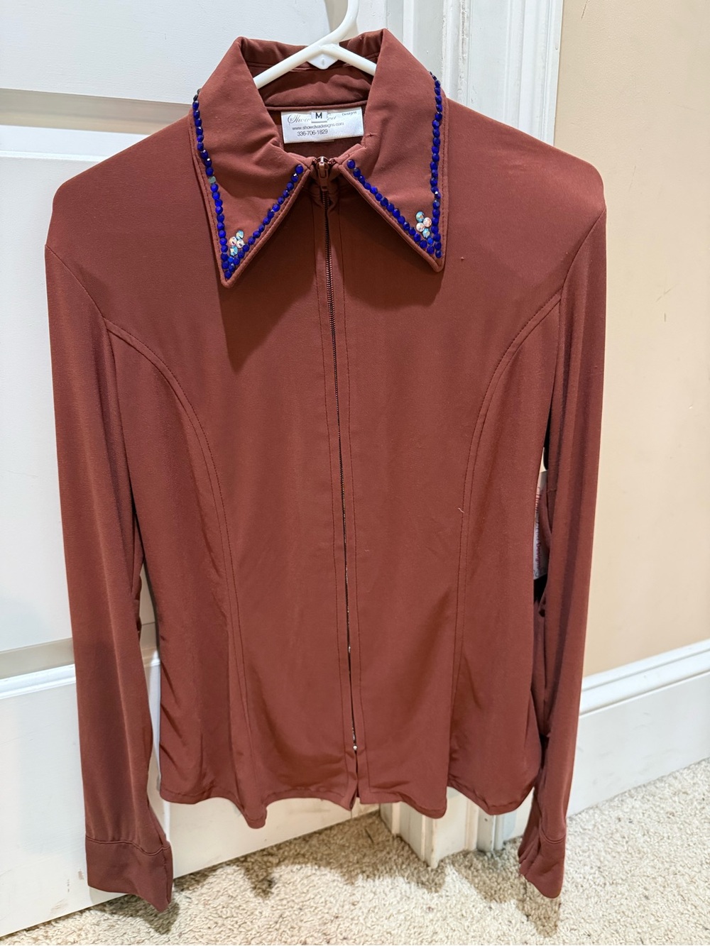 Show Diva Designs Western show stretch shirt Embellished Collar Zip-Front M